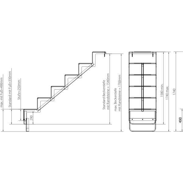 Pooltreppe Eleganz 60 (Beckenrand) abgesetzte Stufen
