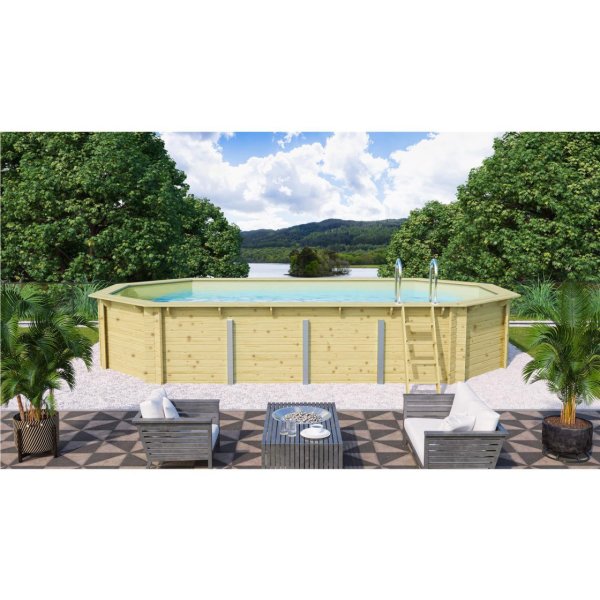 Holzpool SET Achteck Sand, 700 x 400 x 124 cm, ca. 21,7 m³
